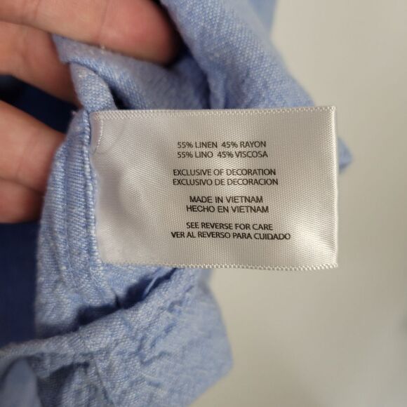 Orvis Linen Blend Button Up Blouse Top Cornflower Blue Summer Lightweight Large - Picture 9 of 9